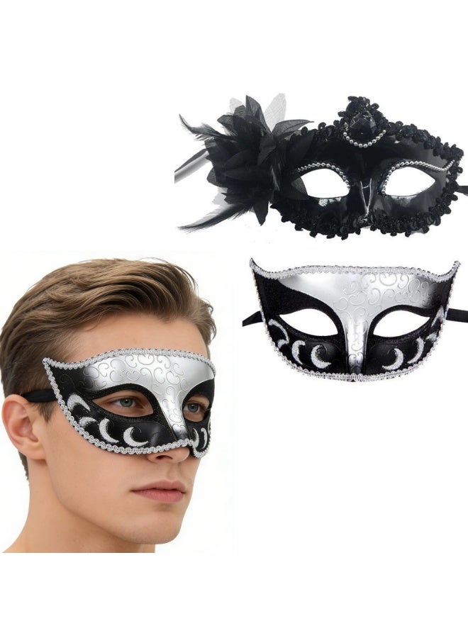 Half Face Mask Venetian Masquerade Eye Mask Black Exquisite Women Men Carnival Party Decoration,2 PCS - Image 1